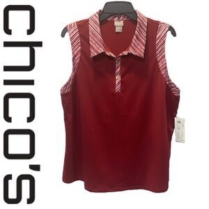 NWT Chicos zenergy sleeveless piped polo tank Deep Cherry 570292231 size…